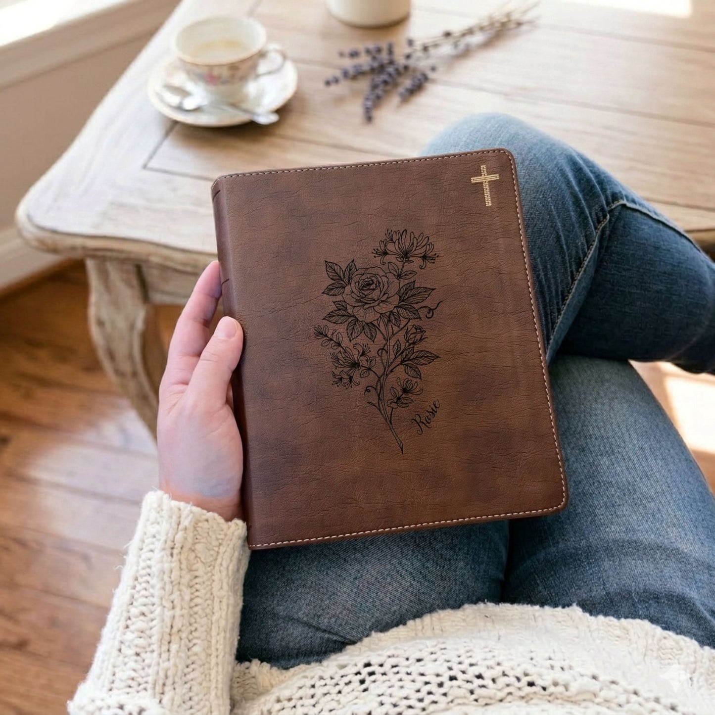 Personalized NIV Journaling Bible, Wide Margin Red Letter Bible, Custom Engraved Name, June Birth Flower, Christian Gift for Women - Religious Books - Aylev