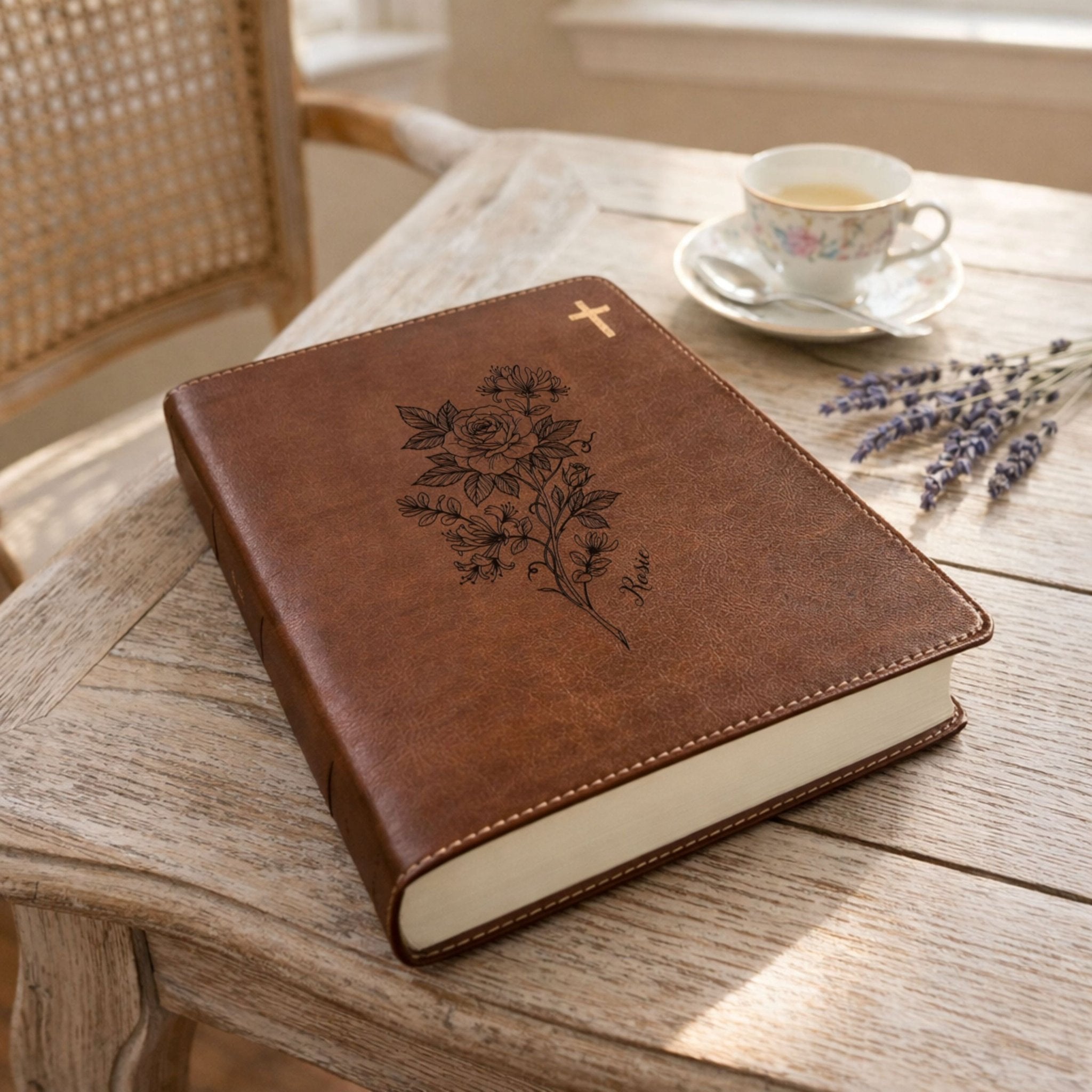 Personalized NIV Journaling Bible, Wide Margin Red Letter Bible, Custom Engraved Name, June Birth Flower, Christian Gift for Women - Religious Books - Aylev