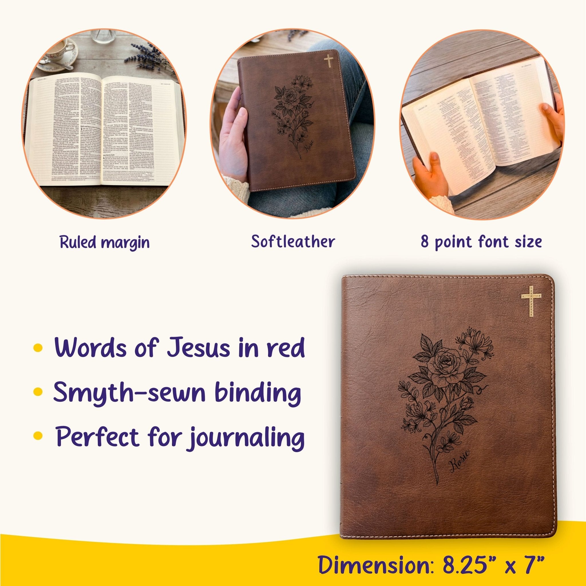 Personalized NIV Journaling Bible, Wide Margin Red Letter Bible, Custom Engraved Name, June Birth Flower, Christian Gift for Women - Religious Books - Aylev