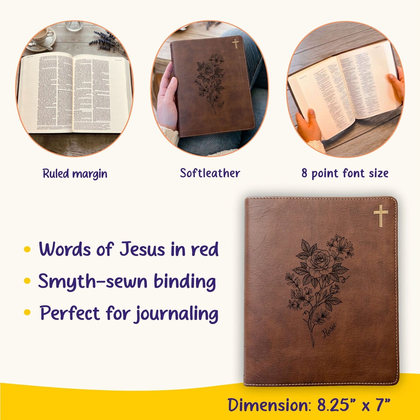 Personalized NIV Journaling Bible, Wide Margin Red Letter Bible, Custom Engraved Name, June Birth Flower, Christian Gift for Women - Religious Books - Aylev