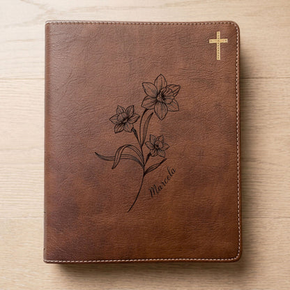 Personalized NIV Journaling Bible, Wide Margin Red Letter Bible, Custom Engraved Name, March Birth Flower, Christian Gift for Women - Religious Books - Aylev