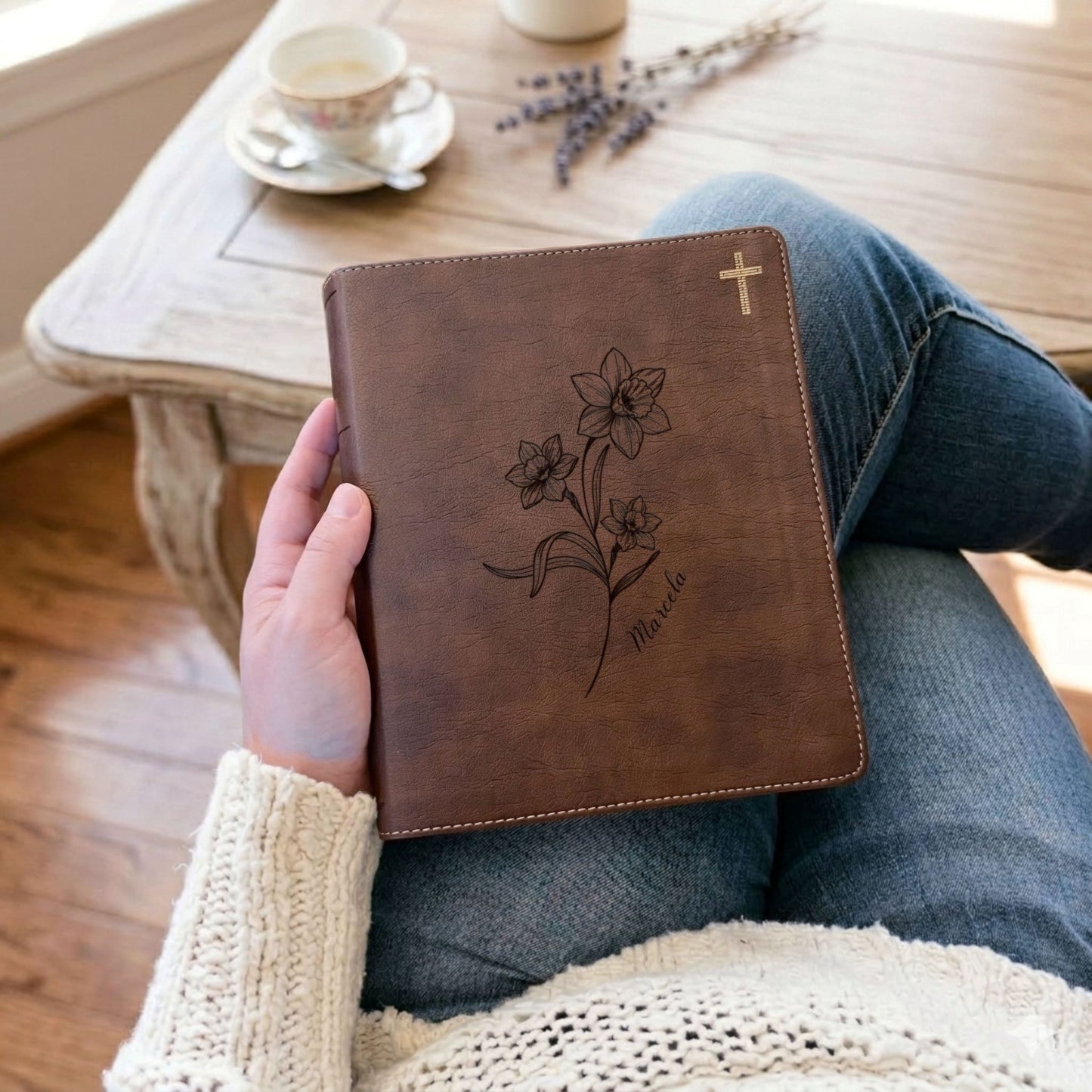 Personalized NIV Journaling Bible, Wide Margin Red Letter Bible, Custom Engraved Name, March Birth Flower, Christian Gift for Women - Religious Books - Aylev