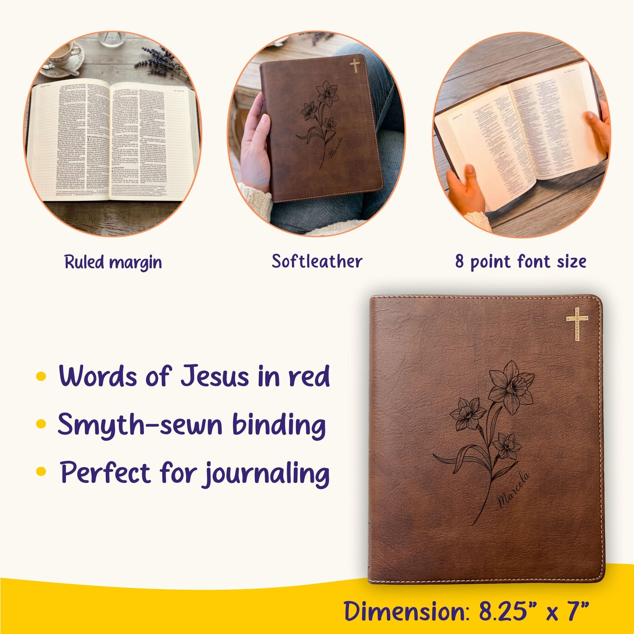 Personalized NIV Journaling Bible, Wide Margin Red Letter Bible, Custom Engraved Name, March Birth Flower, Christian Gift for Women - Religious Books - Aylev