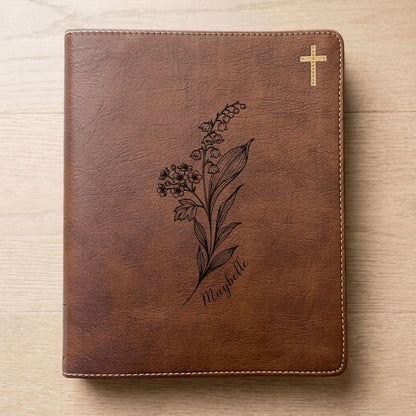 Personalized NIV Journaling Bible, Wide Margin Red Letter Bible, Custom Engraved Name, May Birth Flower, Christian Gift for Women - Religious Books - Aylev