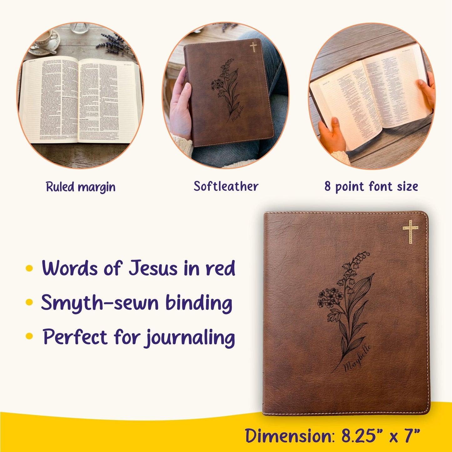 Personalized NIV Journaling Bible, Wide Margin Red Letter Bible, Custom Engraved Name, May Birth Flower, Christian Gift for Women - Religious Books - Aylev
