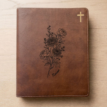 Personalized NIV Journaling Bible, Wide Margin Red Letter Bible, Custom Engraved Name, November Birth Flower, Christian Gift for Women - Religious Books - Aylev
