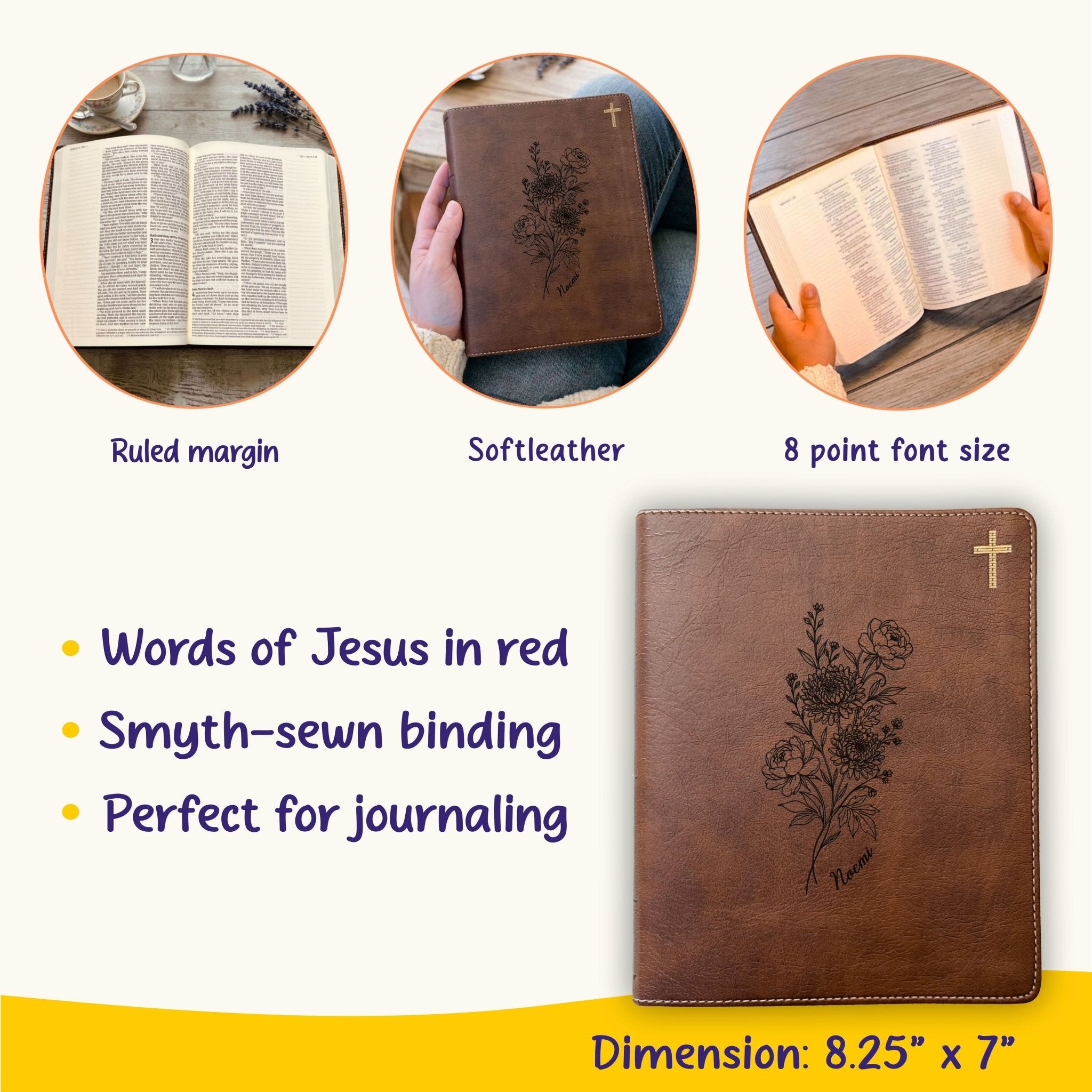 Personalized NIV Journaling Bible, Wide Margin Red Letter Bible, Custom Engraved Name, November Birth Flower, Christian Gift for Women - Religious Books - Aylev