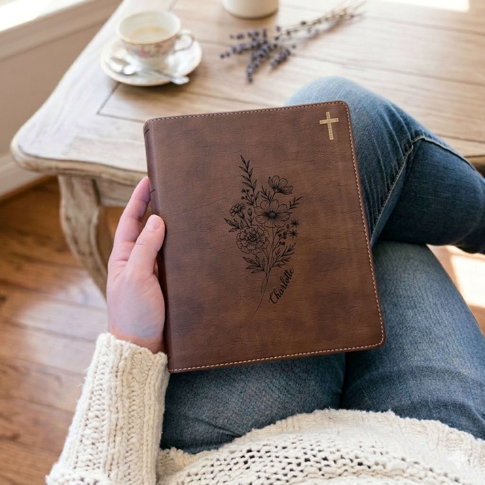 Personalized NIV Journaling Bible, Wide Margin Red Letter Bible, Custom Engraved Name, October Birth Flower, Christian Gift for Women - Religious Books - Aylev