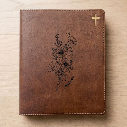 Personalized NIV Journaling Bible, Wide Margin Red Letter Bible, Custom Engraved Name, September Birth Flower, Christian Gift for Women - Religious Books - Aylev