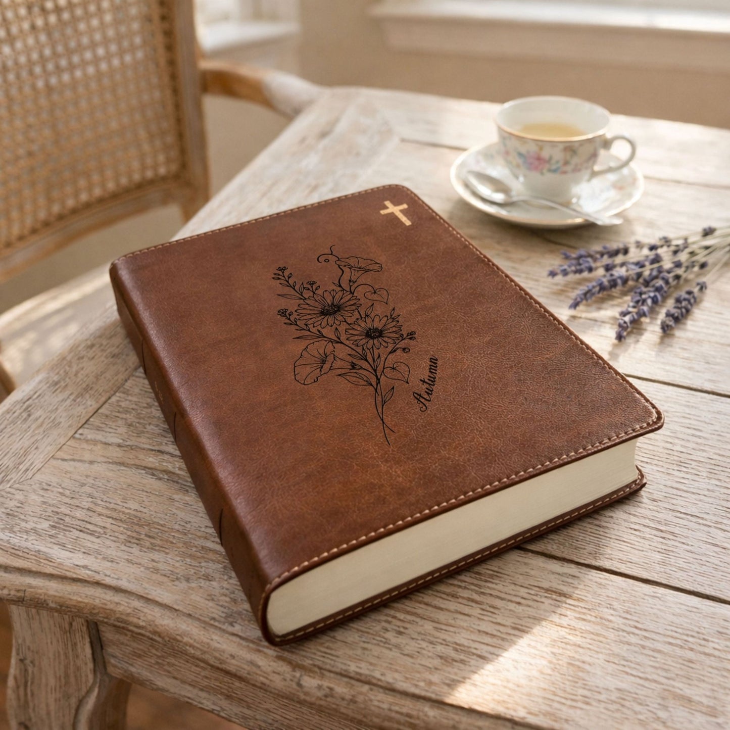 Personalized NIV Journaling Bible, Wide Margin Red Letter Bible, Custom Engraved Name, September Birth Flower, Christian Gift for Women - Religious Books - Aylev