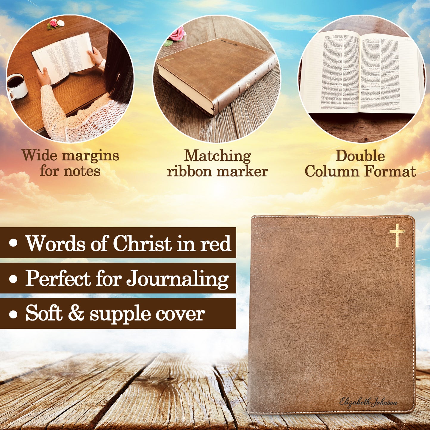 Personalized NIV Bible with name Engraved, NIV Journaling Bible, Custom Bible Engraved Name New International Version Christian Gifts - Aylev