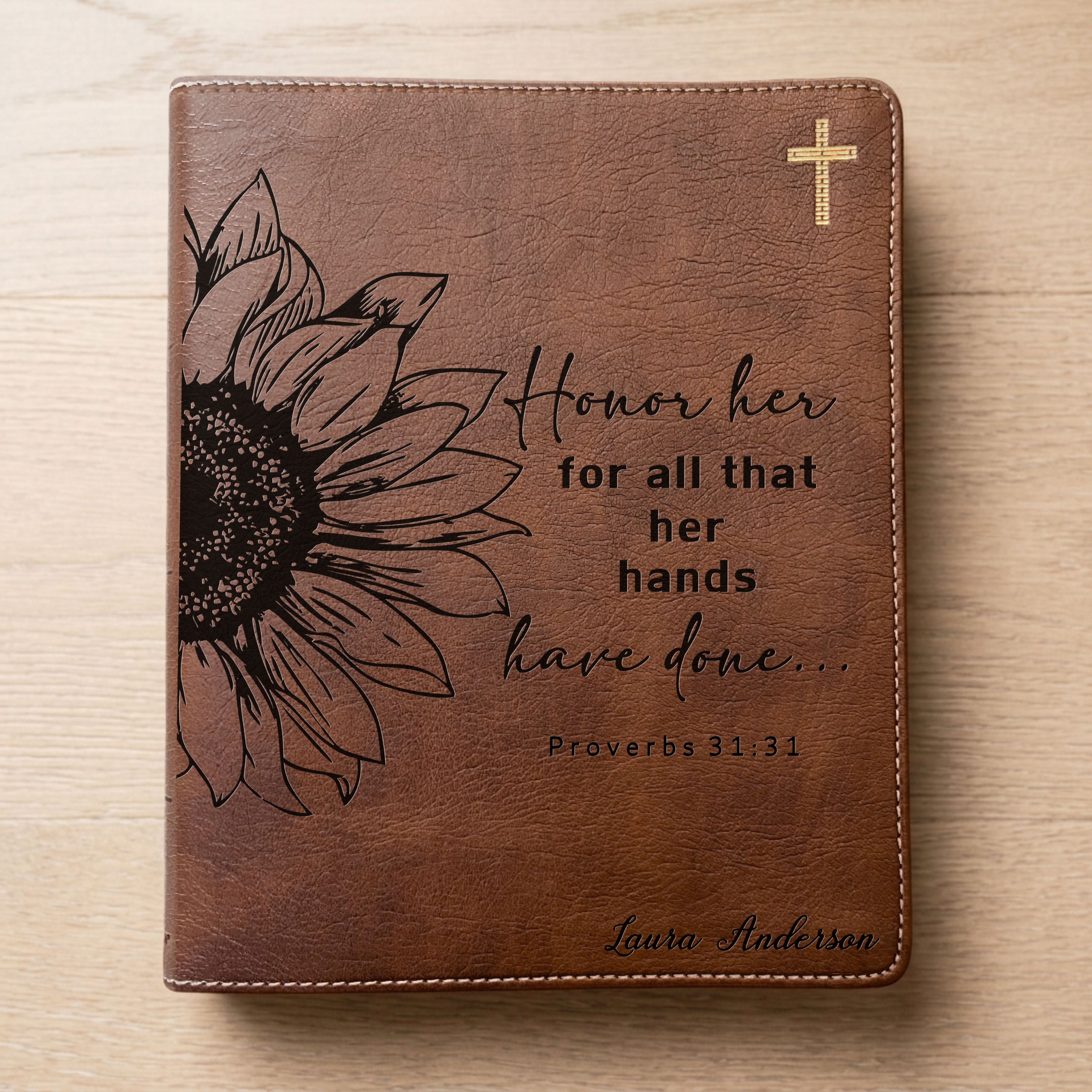 Personalized NIV Journaling Bible, Wide Margin Red Letter Edition, Sunflower Design, Custom Engraved with Name, Christian Gift for Women - Aylev