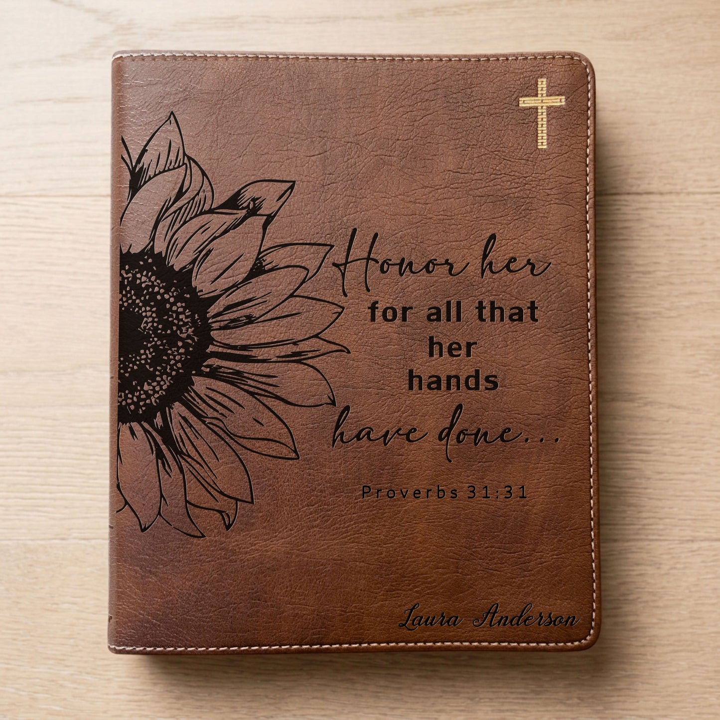 Personalized NIV Journaling Bible, Wide Margin Red Letter Edition, Sunflower Design, Custom Engraved with Name, Christian Gift for Women - Aylev