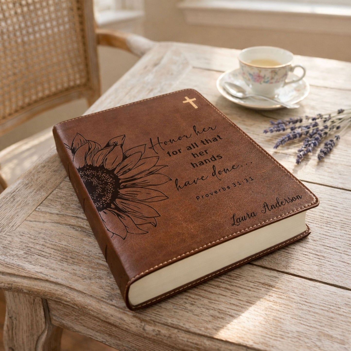 Personalized NIV Journaling Bible, Wide Margin Red Letter Edition, Sunflower Design, Custom Engraved with Name, Christian Gift for Women - Religious Books - Aylev