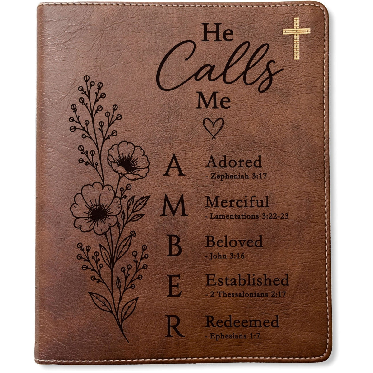 Personalized NIV Journaling Bible, Red Letter, Custom Engraved Acrostic Name with Verse Reference, He Calls Me Floral Design, Gift for Her - Religious Books - Aylev