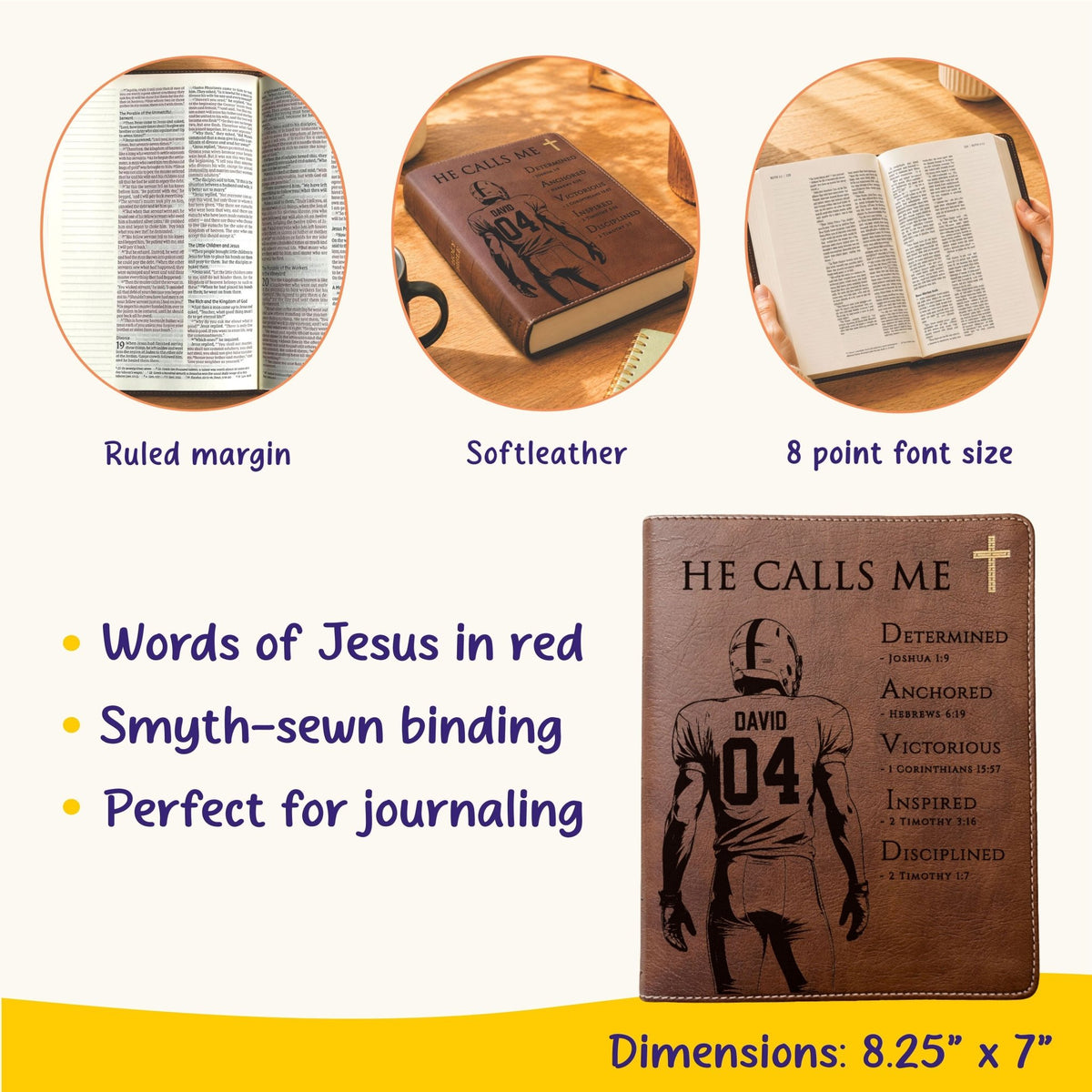 Personalized NIV Journaling Bible, Custom Engraved Acrostic Name with Verse Reference, Christian Sports Gift for Football Players - Religious Books - Aylev