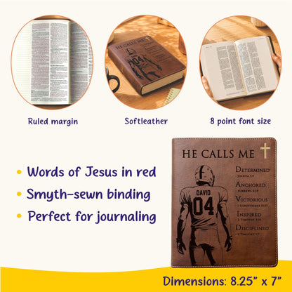 Personalized NIV Journaling Bible, Custom Engraved Acrostic Name with Verse Reference, Christian Sports Gift for Football Players - Religious Books - Aylev