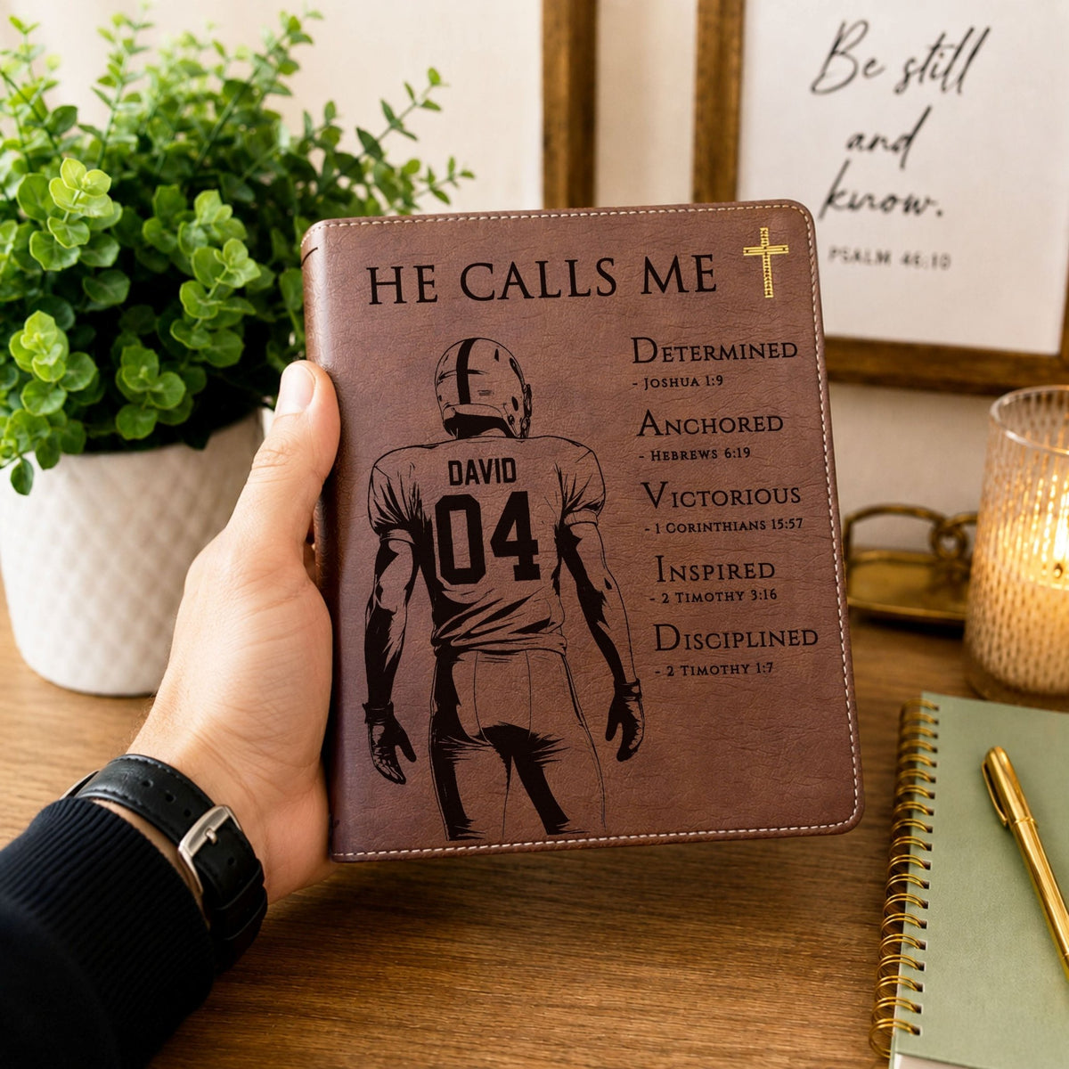 Personalized NIV Journaling Bible, Custom Engraved Acrostic Name with Verse Reference, Christian Sports Gift for Football Players - Religious Books - Aylev