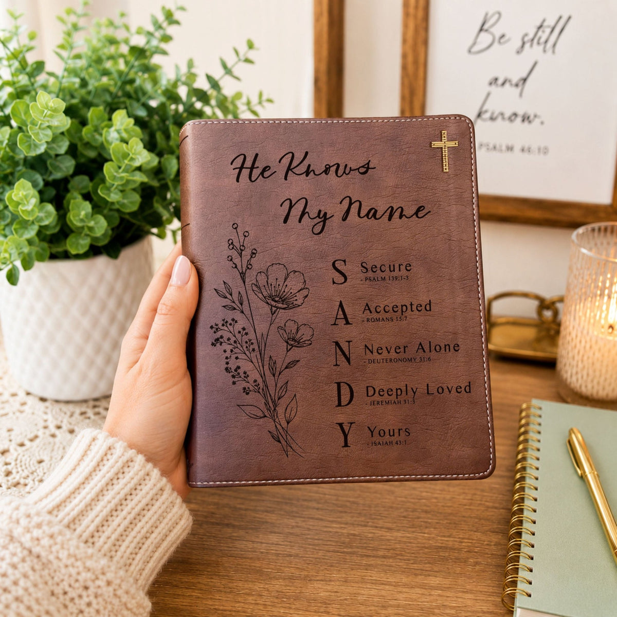 Personalized NIV Journaling Bible, Red Letter, Custom Engraved Acrostic Name with Verse Reference, Floral Design, Bible Gift for Her - Religious Books - Aylev