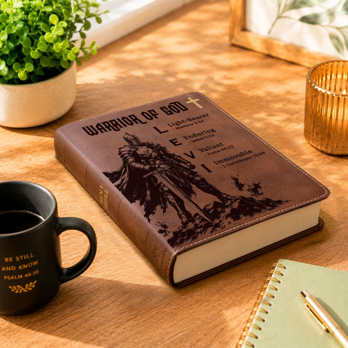 Personalized NIV Journaling Bible, Red Letter, Custom Engraved Acrostic Name with Verse Reference, Warrior of God Design, Gift for Him - Religious Books - Aylev