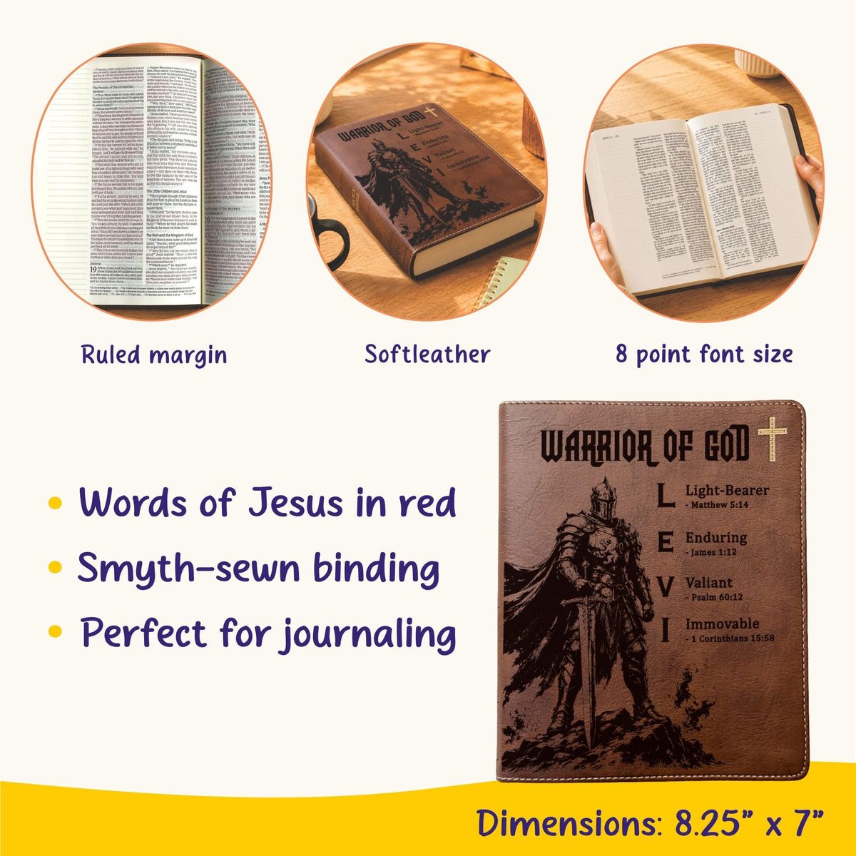 Personalized NIV Journaling Bible, Red Letter, Custom Engraved Acrostic Name with Verse Reference, Warrior of God Design, Gift for Him - Religious Books - Aylev