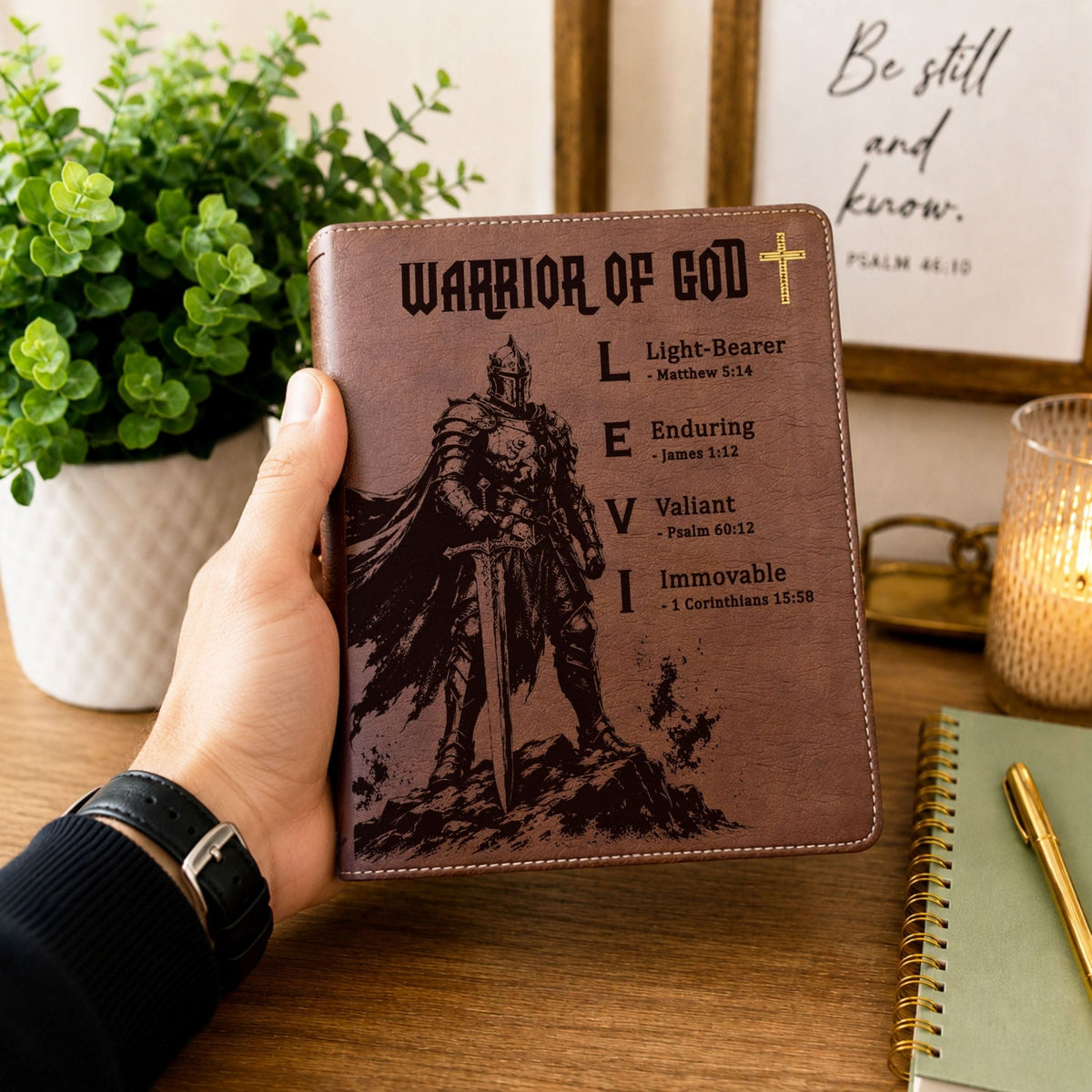 Personalized NIV Journaling Bible, Red Letter, Custom Engraved Acrostic Name with Verse Reference, Warrior of God Design, Gift for Him - Religious Books - Aylev