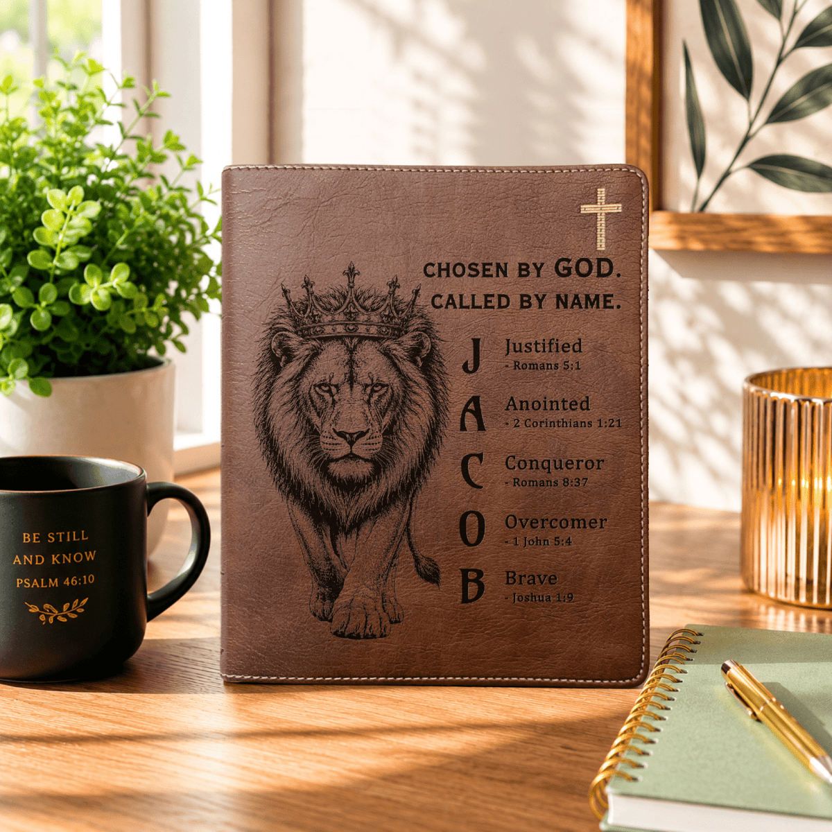 Personalized NIV Journaling Bible, Red Letter, Custom Engraved Acrostic Name with Verse Reference, Lion Design, Christian Gift for Him - Religious Books - Aylev