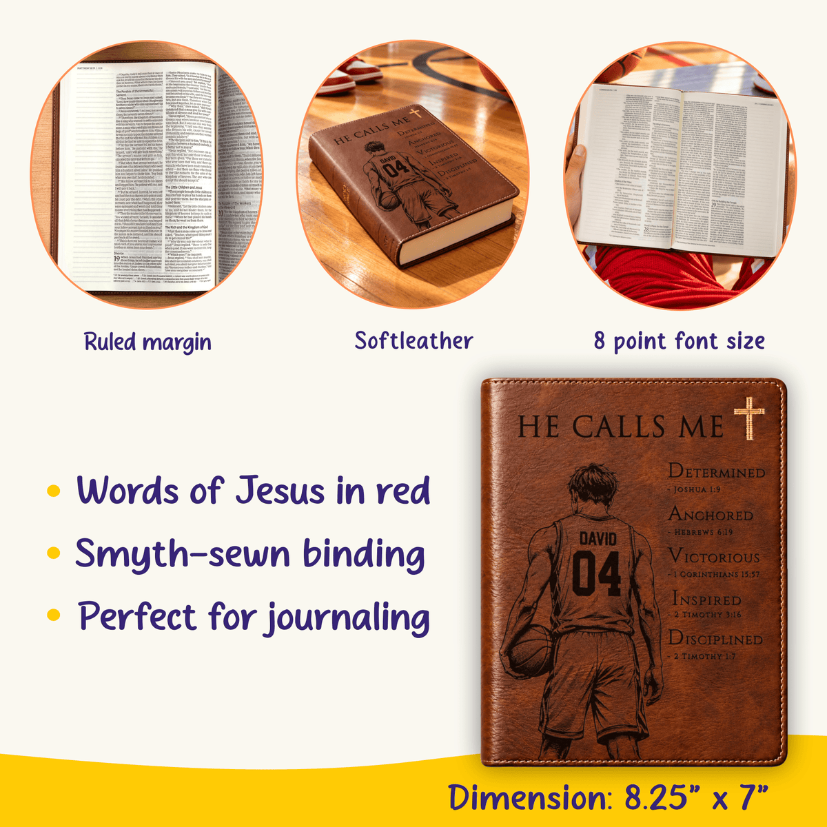 Personalized NIV Journaling Bible, Custom Engraved Acrostic Name with Verse Reference, Christian Sports Gift for Basketball Players - Religious Books - Aylev
