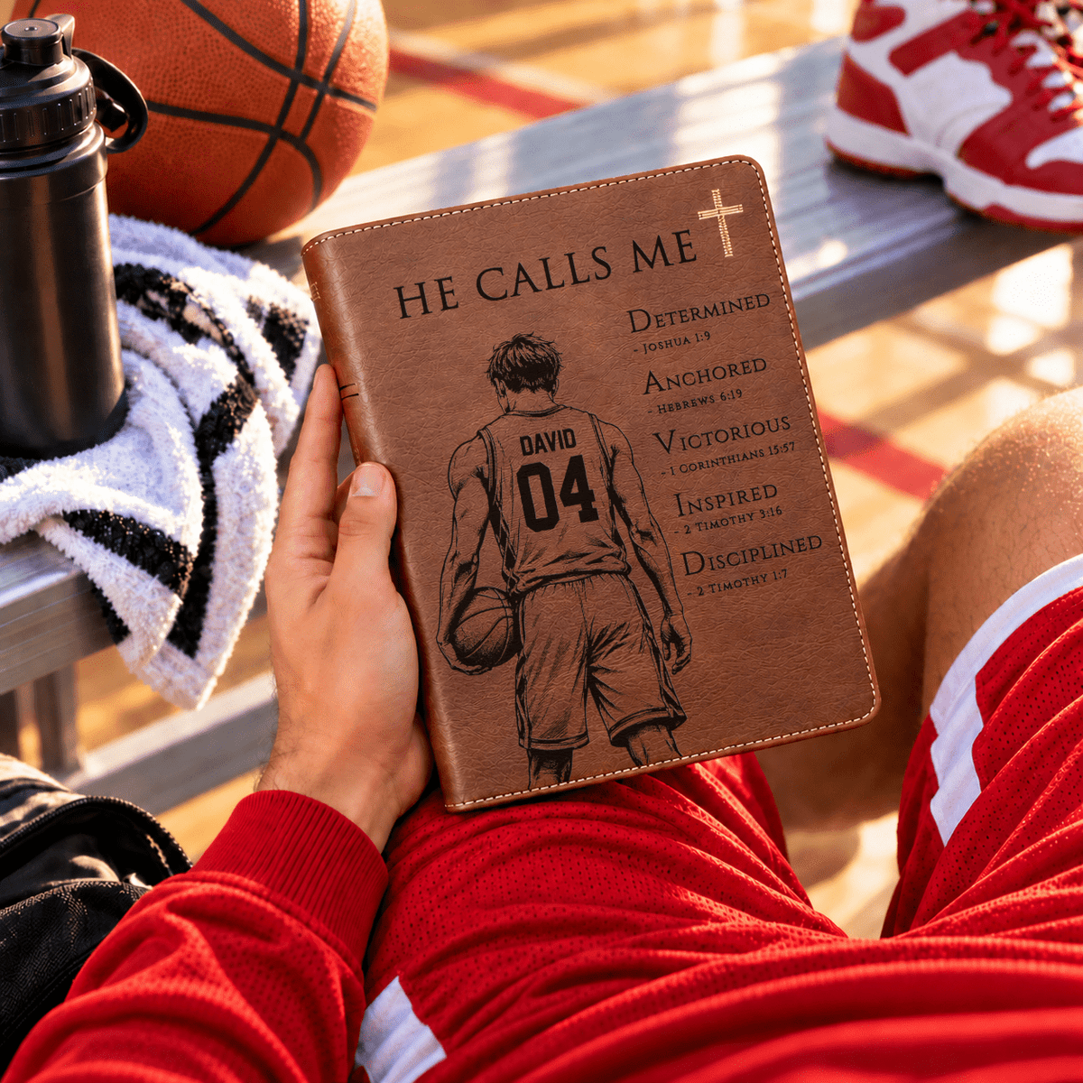 Personalized NIV Journaling Bible, Custom Engraved Acrostic Name with Verse Reference, Christian Sports Gift for Basketball Players - Religious Books - Aylev