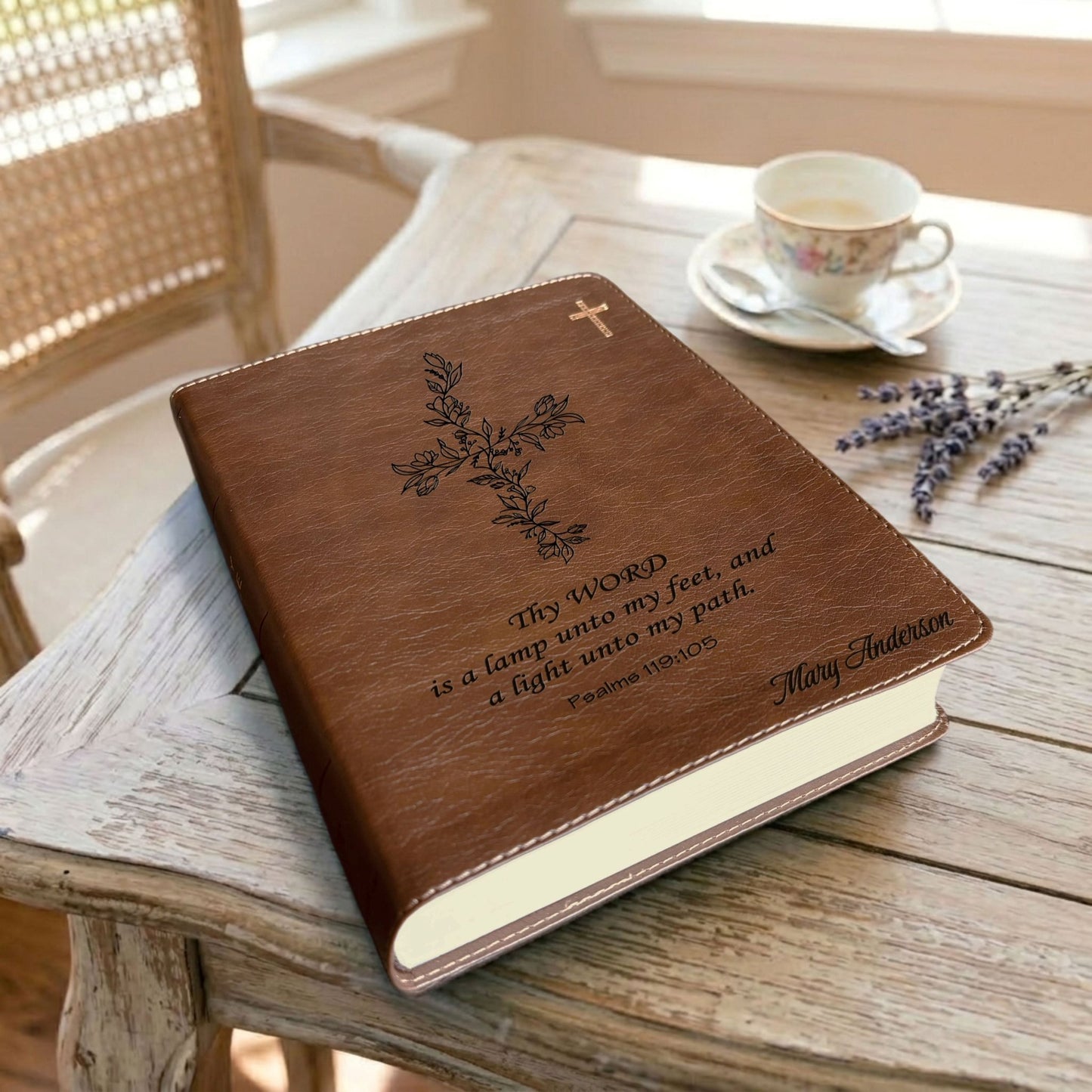 Personalized NIV Journaling Bible, Red Letter Edition, Floral Cross Design, Custom Engraved Name, Christian Gift for Women, Baptism Gift - Religious Books - Aylev