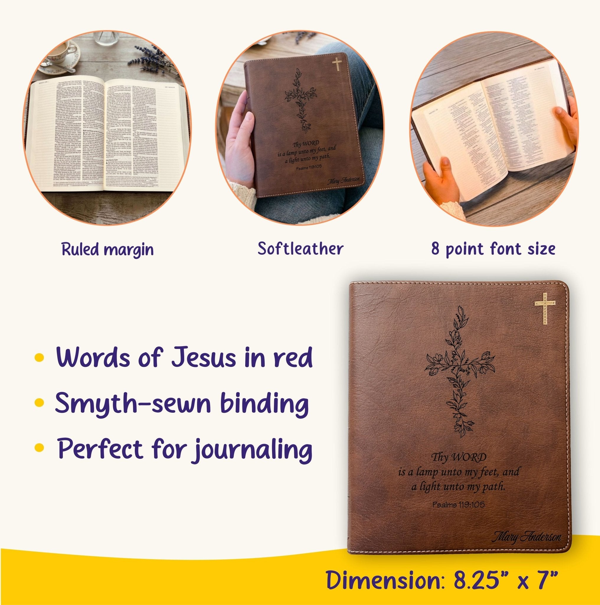 Personalized NIV Journaling Bible, Red Letter Edition, Floral Cross Design, Custom Engraved Name, Christian Gift for Women, Baptism Gift - Religious Books - Aylev