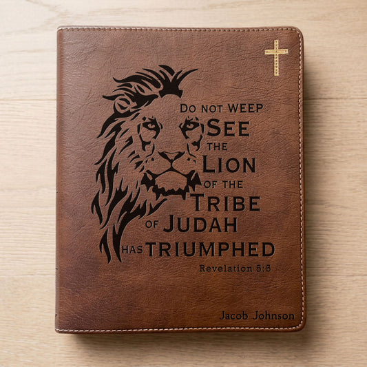 Personalized NIV Journaling Bible, Wide-Margin Red Letter Edition, Lion Design, Custom Engraved Name, Christian Gift for men, Baptism Gift - Aylev
