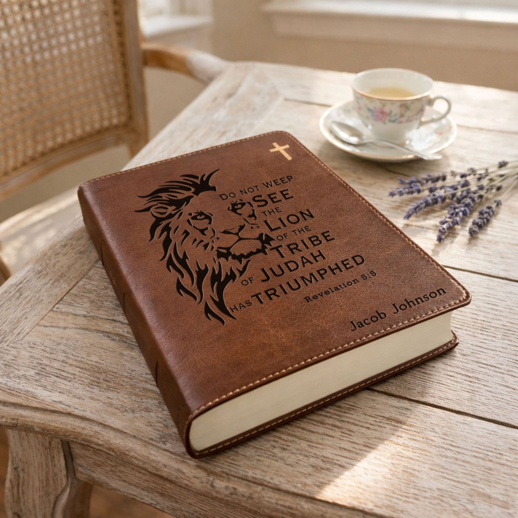 Personalized NIV Journaling Bible, Wide-Margin Red Letter Edition, Lion Design, Custom Engraved Name, Christian Gift for men, Baptism Gift - Religious Books - Aylev