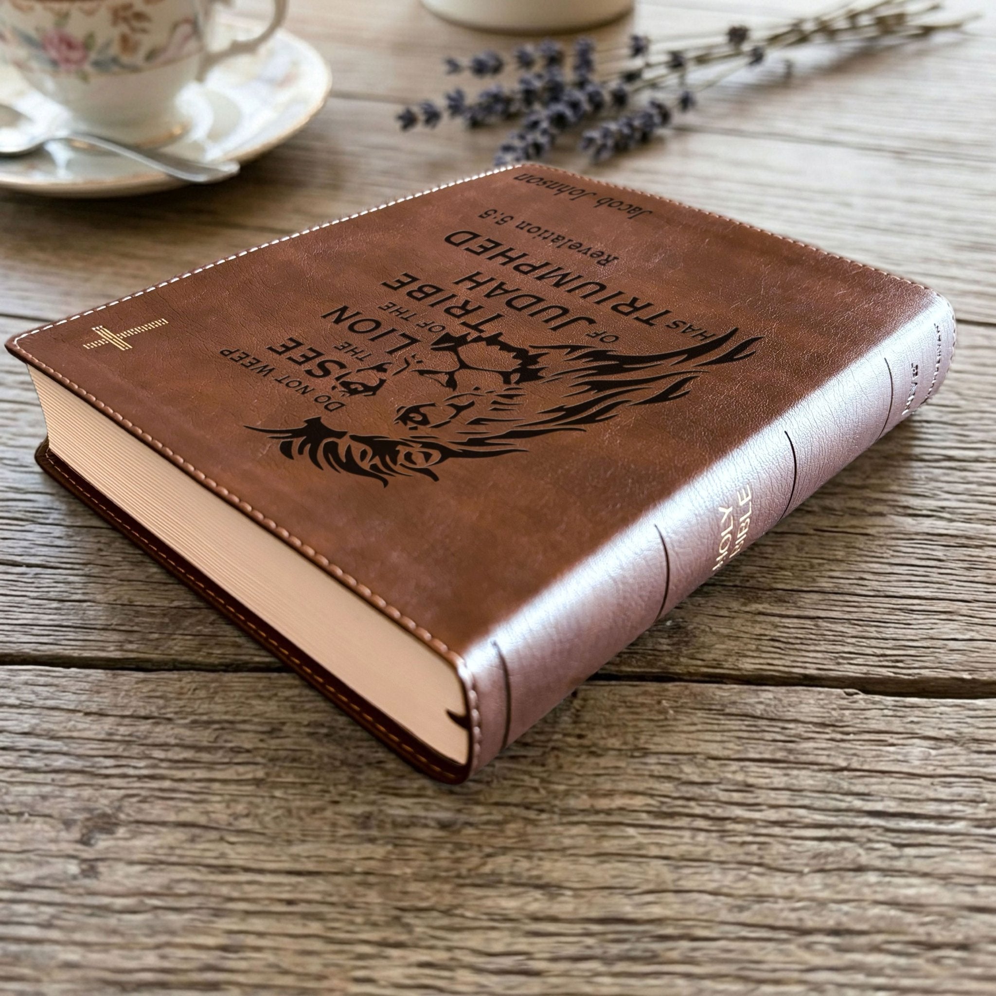 Personalized NIV Journaling Bible, Wide - Margin Red Letter Edition, Lion Design, Custom Engraved Name, Christian Gift for men, Baptism Gift - Religious Books - Aylev