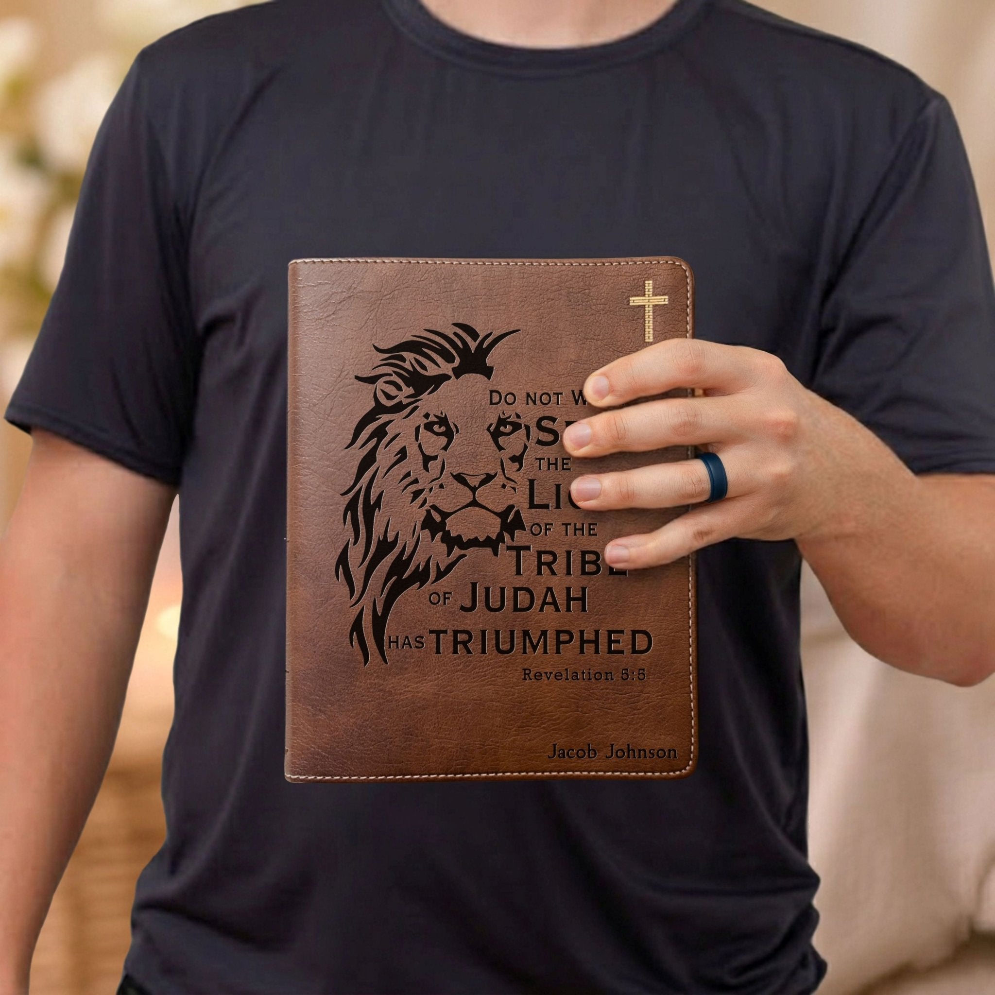 Personalized NIV Journaling Bible, Wide - Margin Red Letter Edition, Lion Design, Custom Engraved Name, Christian Gift for men, Baptism Gift - Religious Books - Aylev