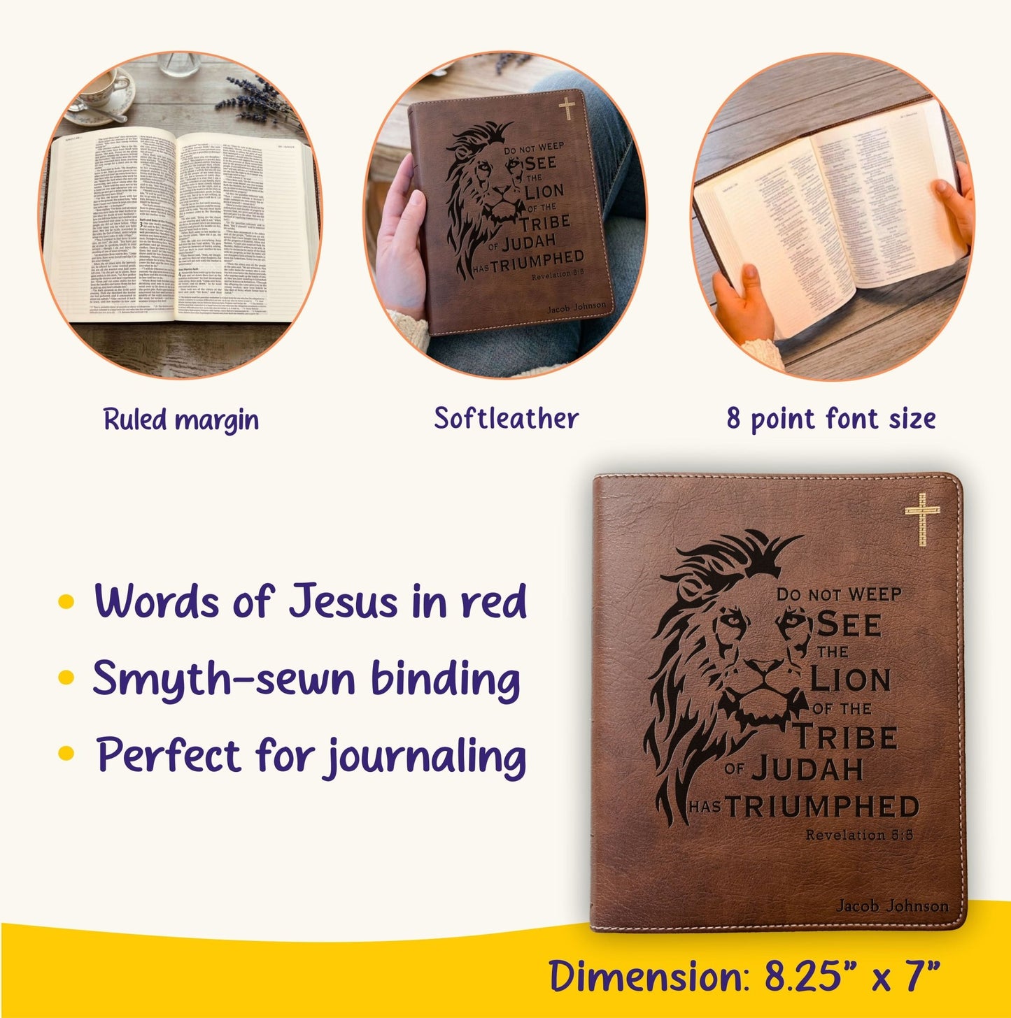Personalized NIV Journaling Bible, Wide - Margin Red Letter Edition, Lion Design, Custom Engraved Name, Christian Gift for men, Baptism Gift - Religious Books - Aylev