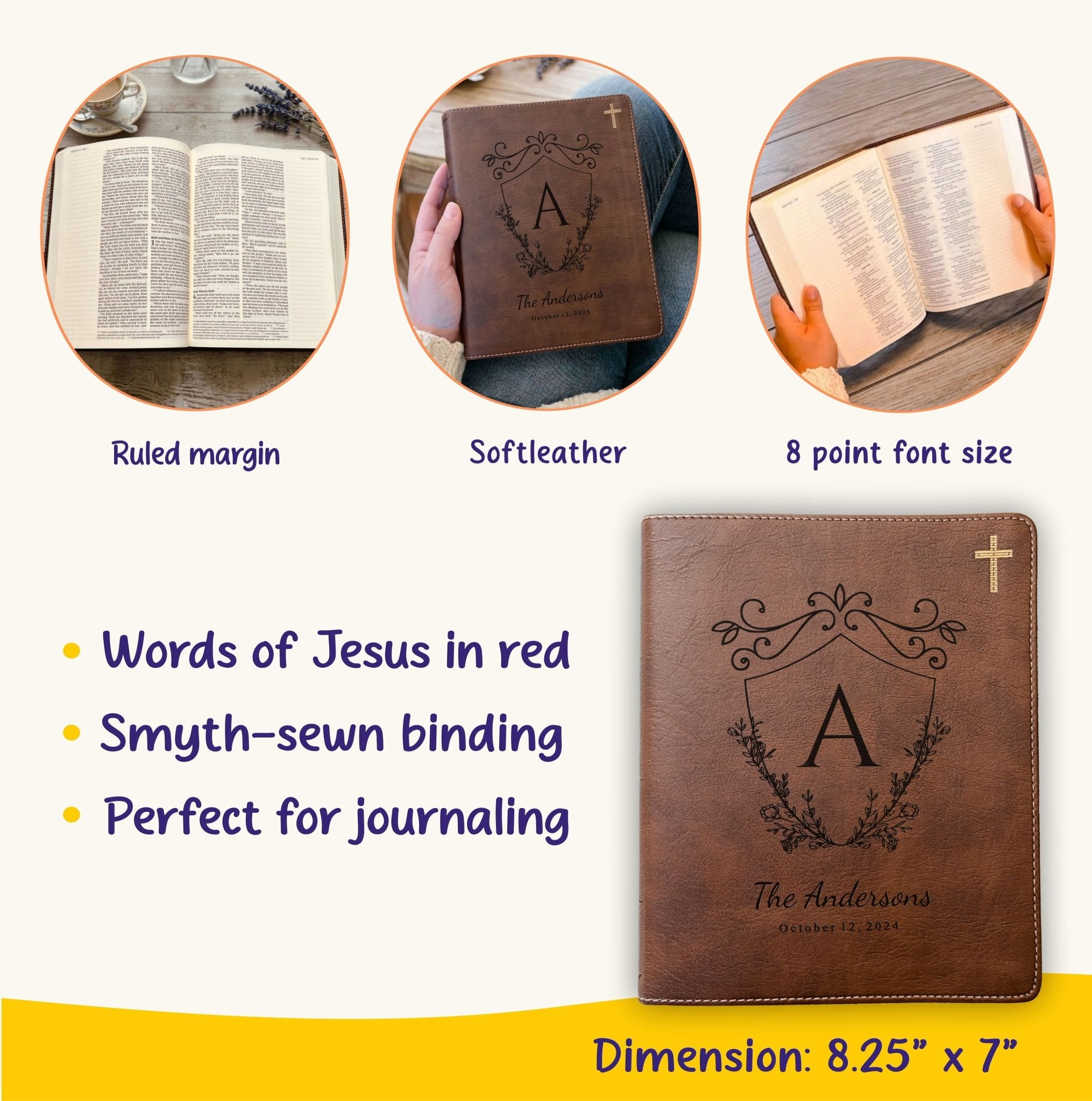 Personalized NIV Journaling Family Bible, Wide - Margin, Red Letter, Bible Tabs + Highlighters, Complete Study Set, Wedding & Anniversary Gift - Religious Books - Aylev