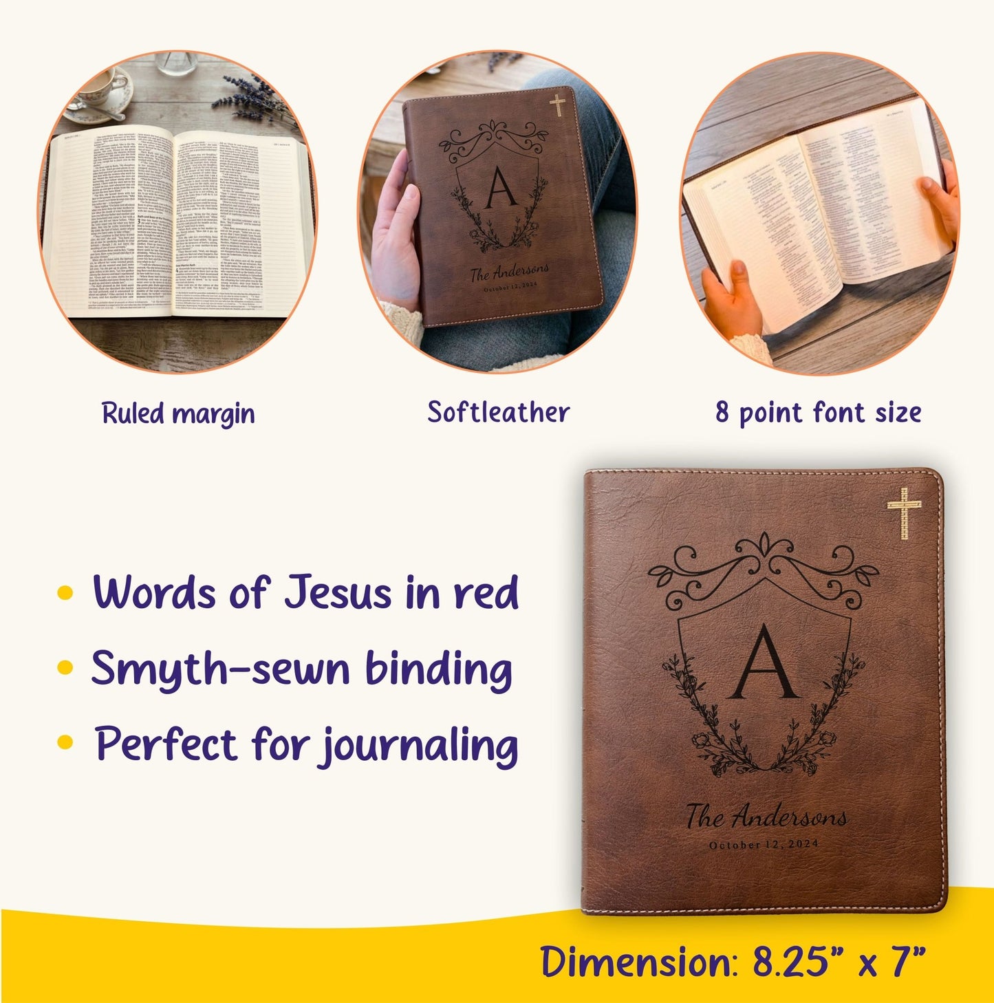 Personalized NIV Journaling Family Bible, Wide - Margin, Red Letter, Bible Tabs + Highlighters, Complete Study Set, Wedding & Anniversary Gift - Religious Books - Aylev