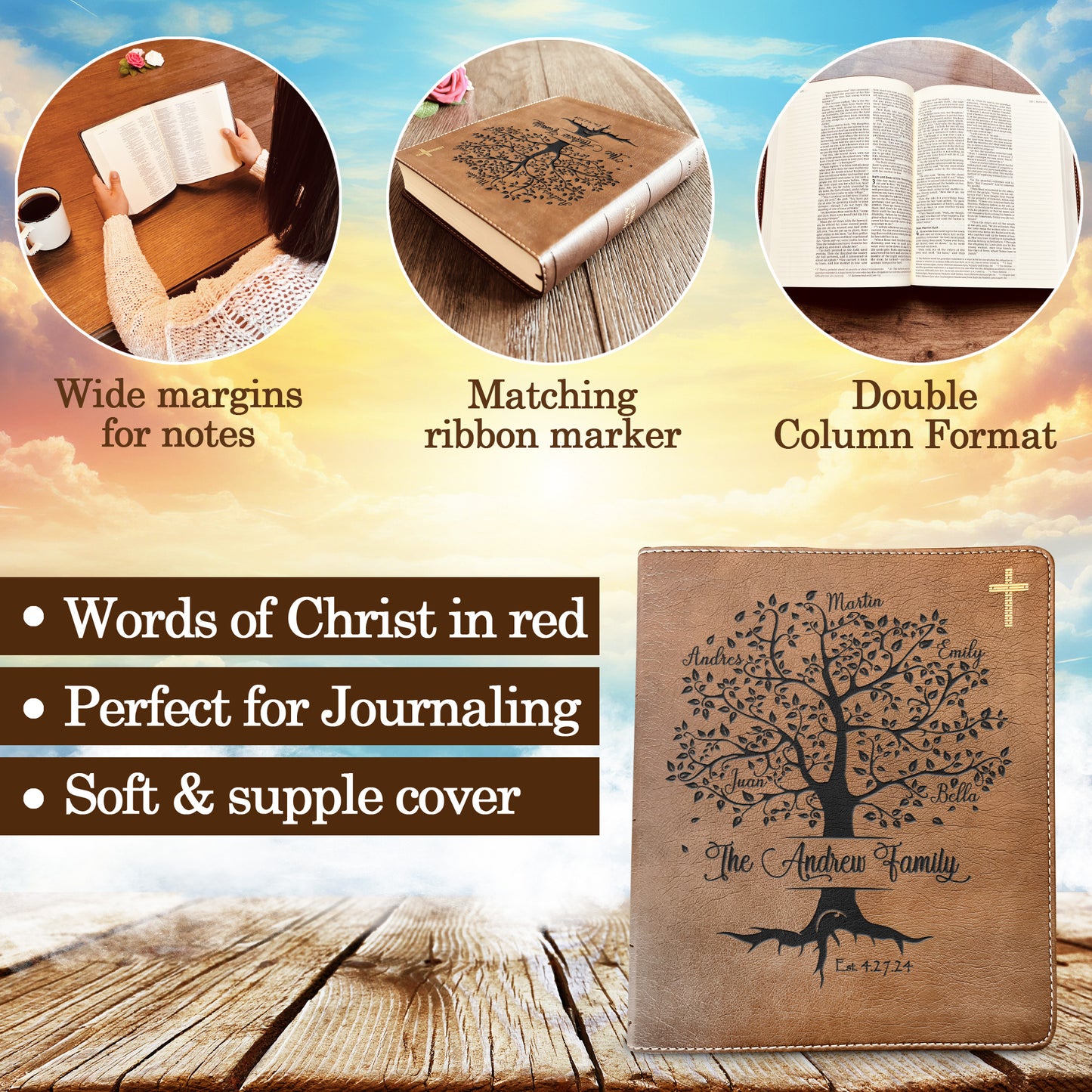 Personalized Family Bible,  Custom NIV Family Tree Journaling Bible, Engraved Bible, Wedding Bible, Anniversary Gifts Family Bible for Wedding - Aylev