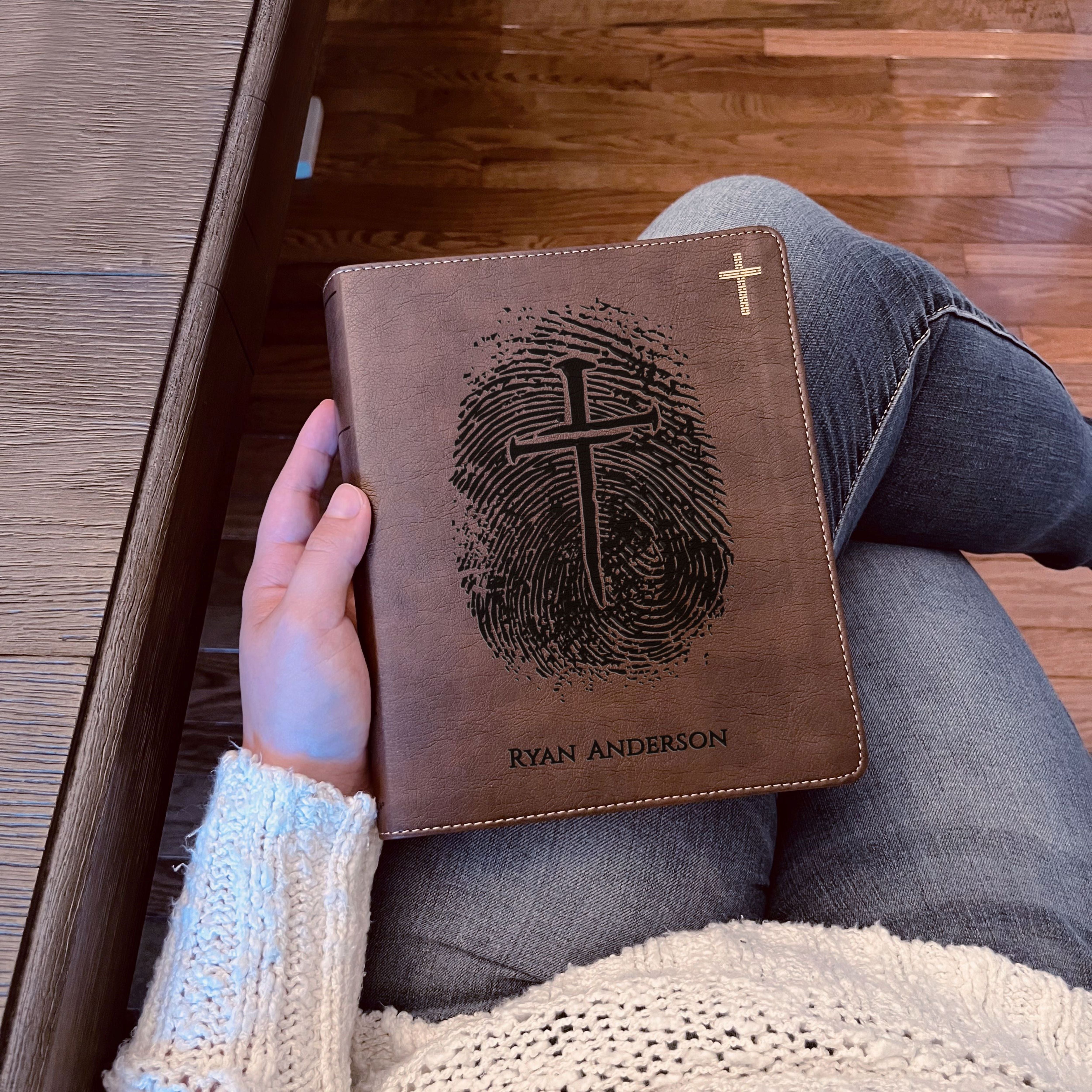Personalized NIV Bible, Custom Engraved Fingerprint & Cross Bible with Name, NIV Journaling Bible, Gift for Baptism, Wedding, Confirmation