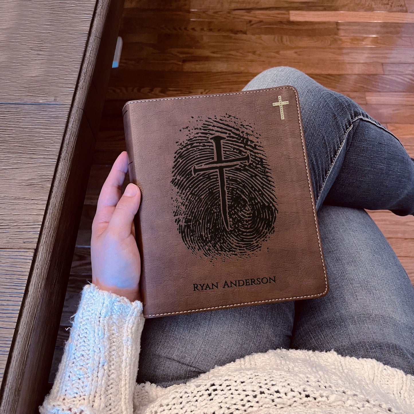 Personalized NIV Bible, Custom Engraved Fingerprint & Cross Bible with Name, NIV Journaling Bible, Gift for Baptism, Wedding, Confirmation