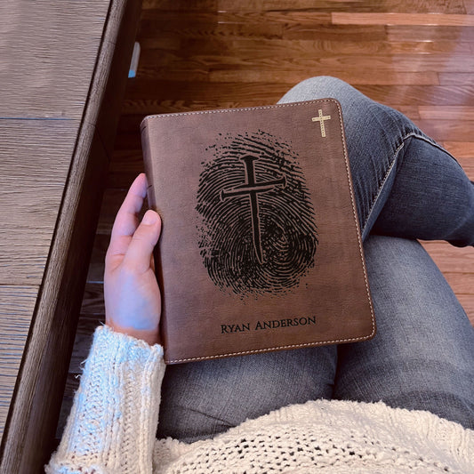Personalized NIV Bible, Custom Engraved Fingerprint & Cross Bible with Name, NIV Journaling Bible, Gift for Baptism, Wedding, Confirmation