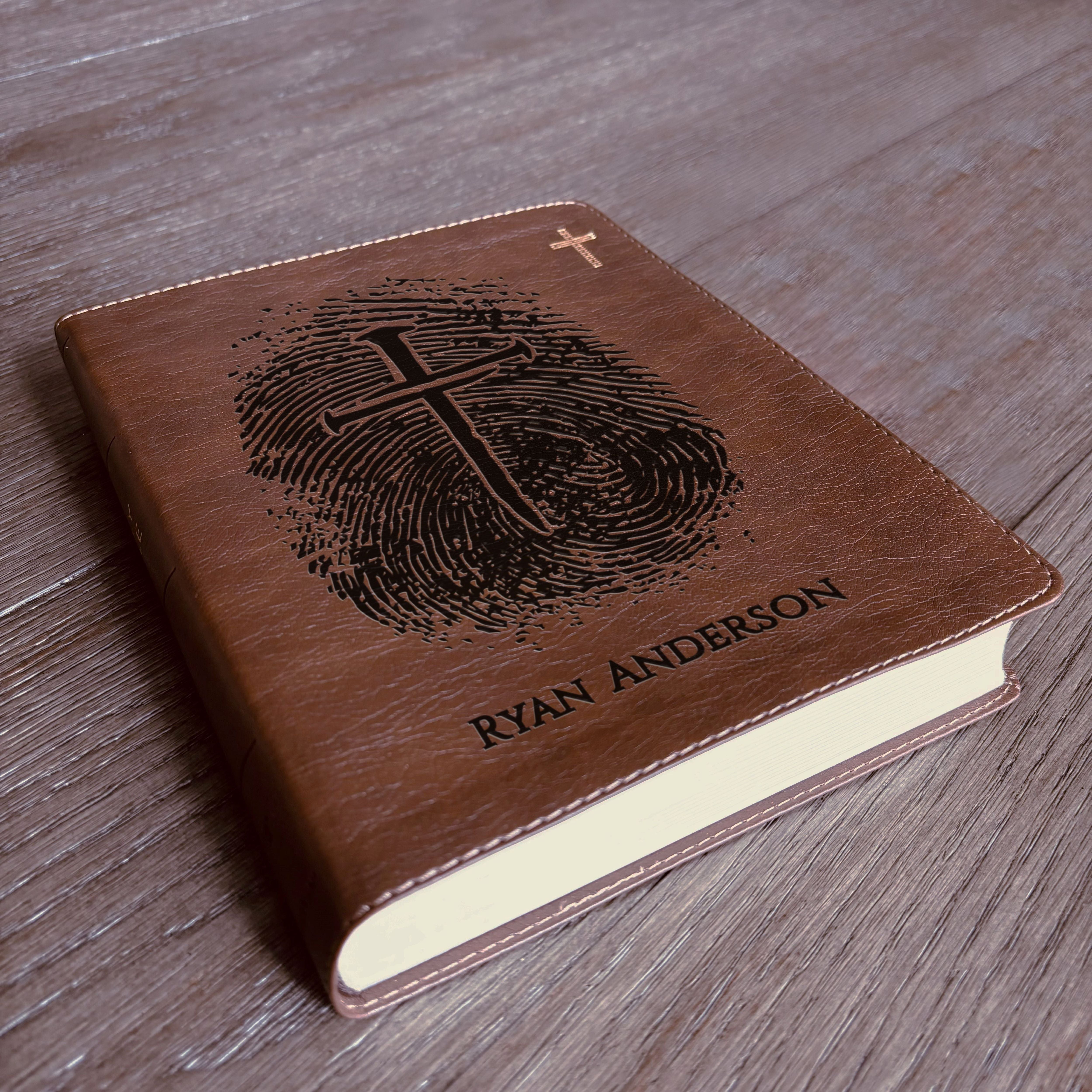 Personalized NIV Bible, Custom Engraved Fingerprint & Cross Bible with Name, NIV Journaling Bible, Gift for Baptism, Wedding, Confirmation
