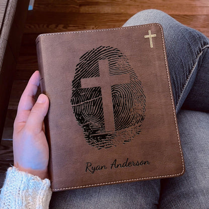 Personalized NIV Bible, Custom Engraved Fingerprint & Cross Bible with Name, NIV Journaling Bible, Gift for Baptism, Wedding, Confirmation - Religious Books - Aylev