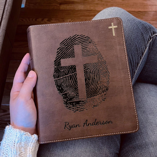 Personalized NIV Bible, Custom Engraved Fingerprint & Cross Bible with Name, NIV Journaling Bible, Gift for Baptism, Wedding, Confirmation