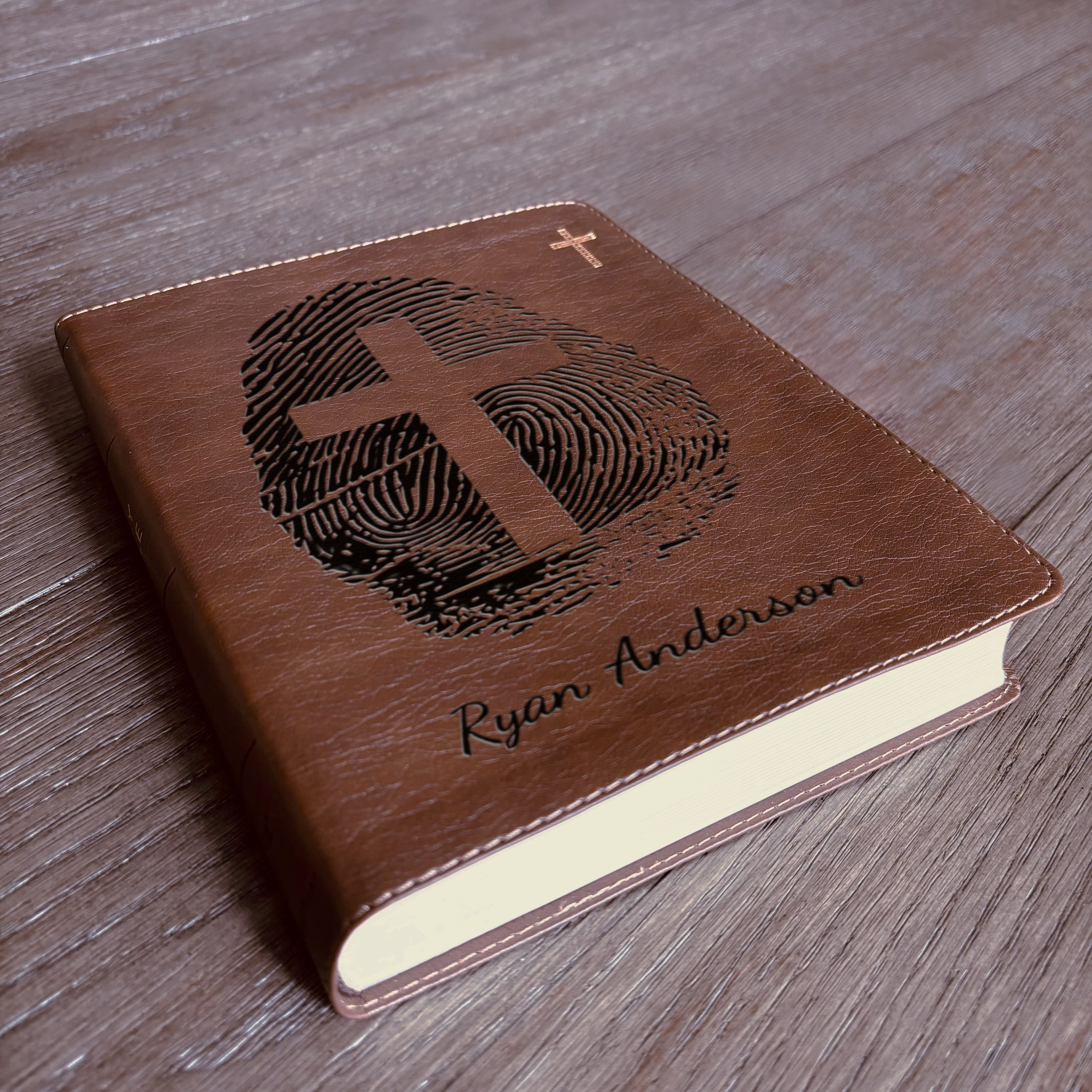Personalized NIV Bible, Custom Engraved Fingerprint & Cross Bible with Name, NIV Journaling Bible, Gift for Baptism, Wedding, Confirmation
