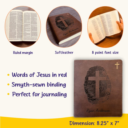 Personalized NIV Bible, Custom Engraved Fingerprint & Cross Bible with Name, NIV Journaling Bible, Gift for Baptism, Wedding, Confirmation - Religious Books - Aylev