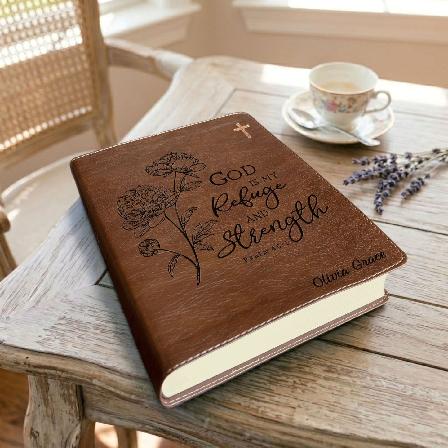 Personalized NIV Journaling Bible, Wide - Margin Red Letter Edition, Floral Design, Custom Engraved Name, Christian & Baptism Gift for women - Religious Books - Aylev