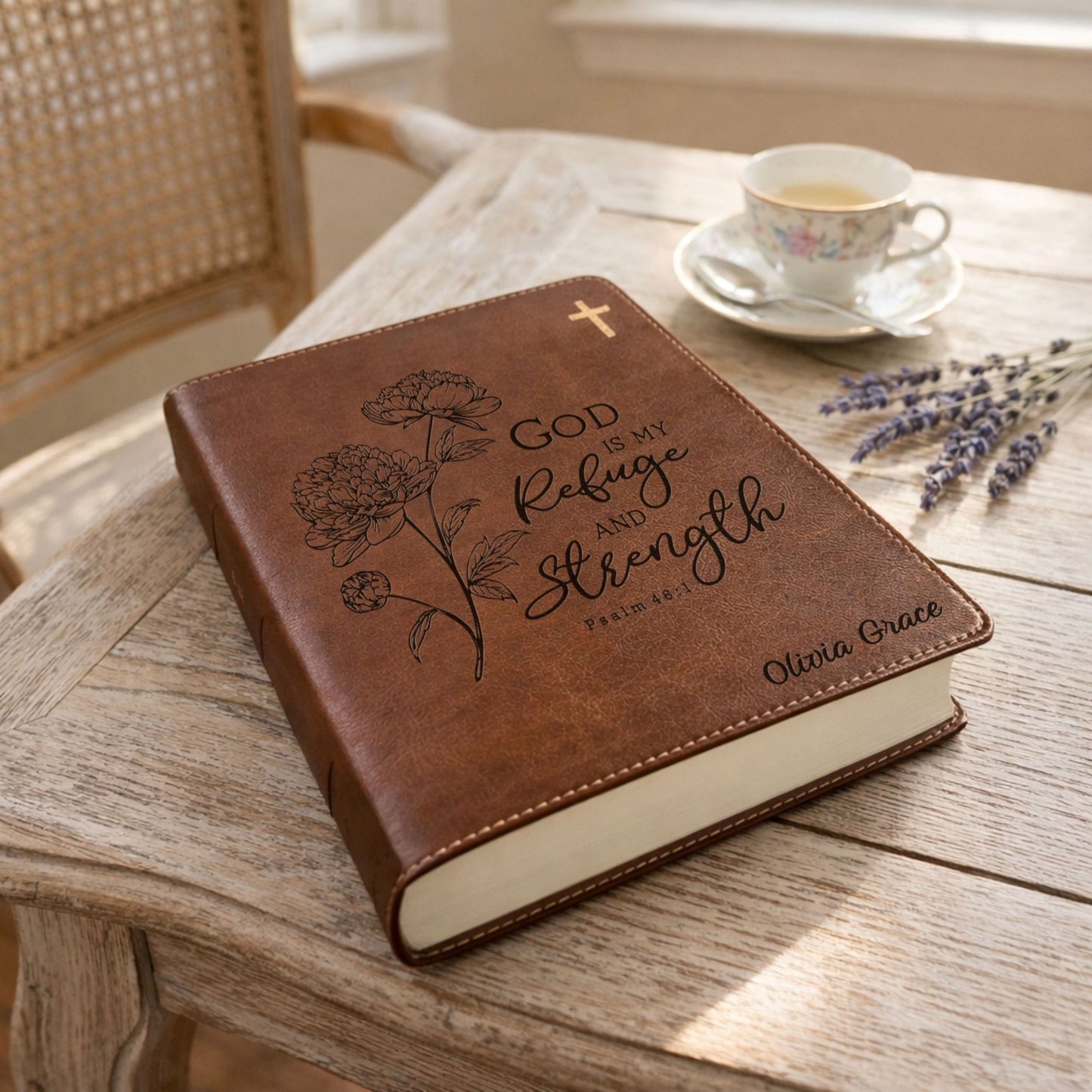 Personalized NIV Journaling Bible, Wide-Margin Red Letter Edition, Floral Design, Custom Engraved Name, Christian & Baptism Gift for women - Religious Books - Aylev