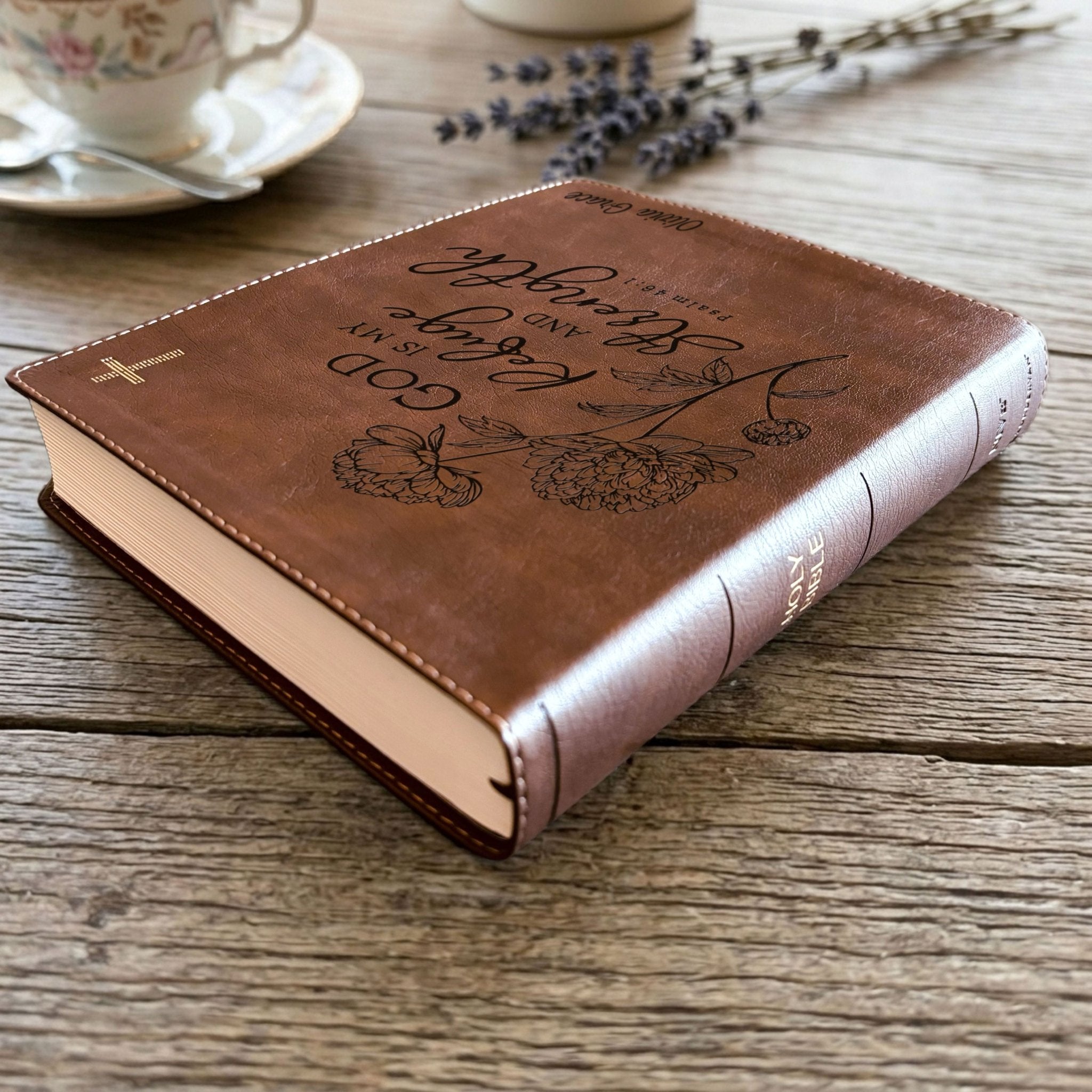 Personalized NIV Journaling Bible, Wide - Margin Red Letter Edition, Floral Design, Custom Engraved Name, Christian & Baptism Gift for women - Religious Books - Aylev